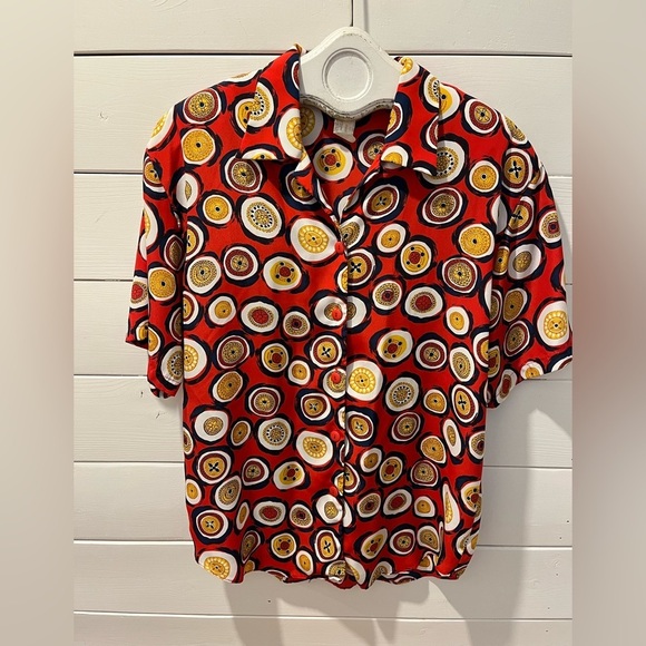 ELITE – Red Printed Button-Up Blouse – Size 10 - Picture 1 of 9